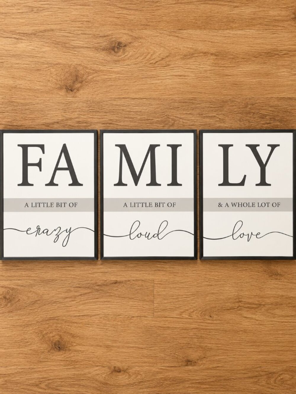 3-Piece “Family” Wall Art Set – A Little Bit of Crazy, Loud & Love – Black/White